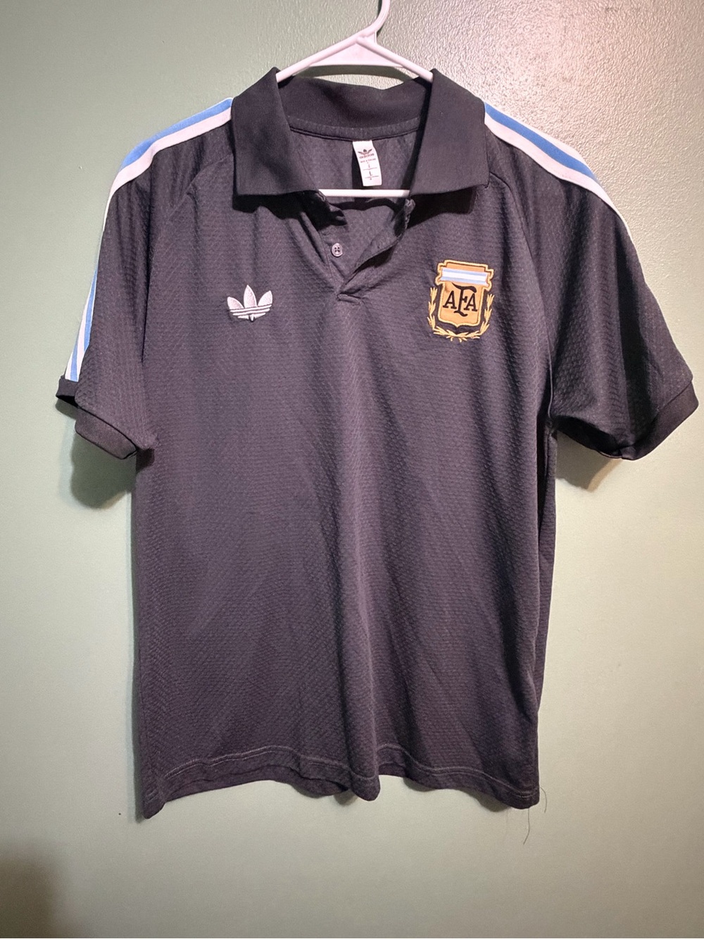 adidas boys  Argentina AFA Polo with Light Blue & White Stripes